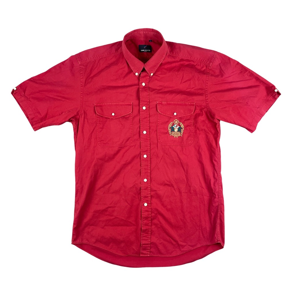 Daniel Hechter Shirt Mens L Red Embroidered Button Down Paris Vintage Casual